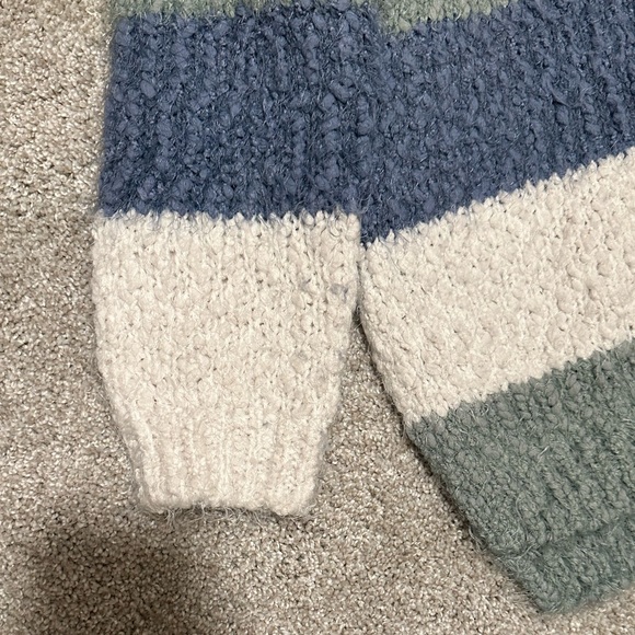 Green, blue and cream striped fuzzy sweater - Picture 2 of 5